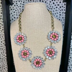 NWT Leslie Danzis Gold Tone Pink Floral Statement Necklace Large Chunky Sparkly